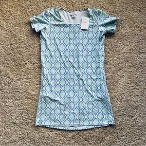 Cabana Life Women Green Blue Geometric Cover Up Dress 486-CA7 L